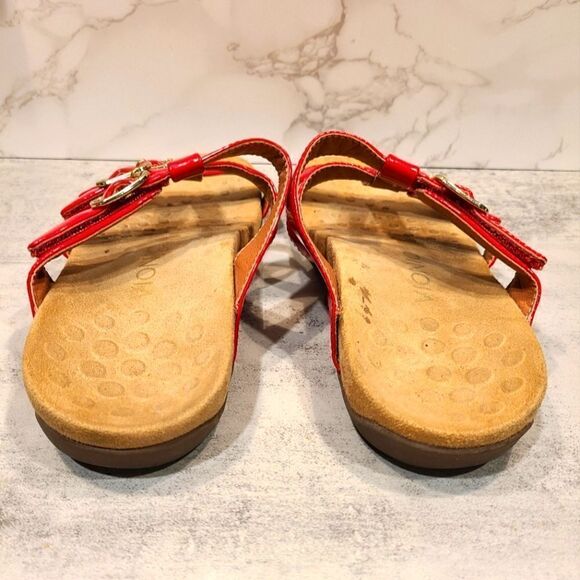 Vionic Misa Adjustable Strap Slide Red Patent Leather Sandals | 8 - Picture 10 of 11